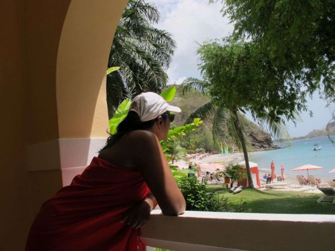 St Lucia Looking from the hotel room on to the beach
